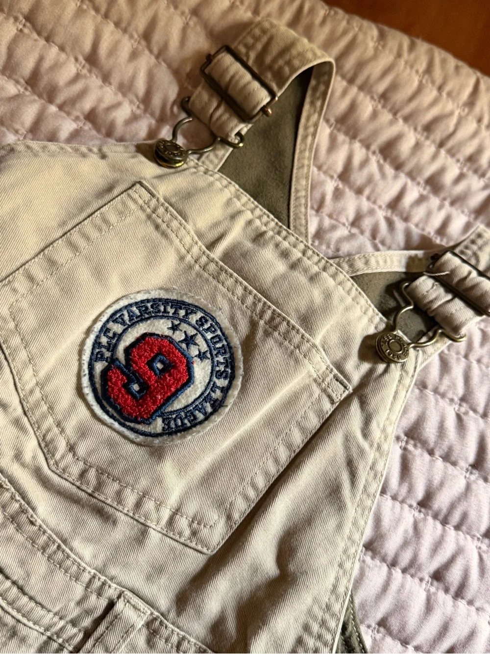The Children's Place Cream Overalls with Red Number Patch